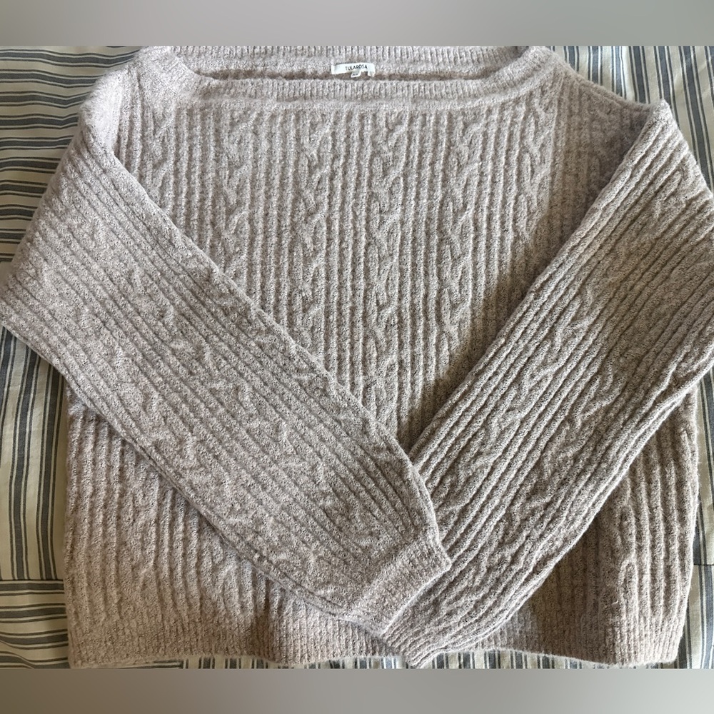Tularosa Boatneck Cable Knit Sweater in Taupe